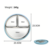 Assiette divisée pour tout-petits en acier inoxydable 304 de 9 pouces, manches en silicone amovibles, base à ventouse, sans BPA, écologique, pour enfants