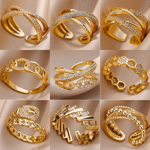 Cincin Pernikahan lebah lucu berlapis 18k, cincin pernikahan heksagonal berlian zirkonia berkilau geometris minimalis wanita - Product Image 2
