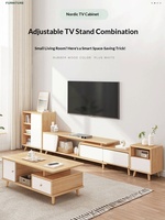 Meuble TV et Table Basse en Bois Massif Style Nordique – Design Minimaliste Moderne et Luxe Léger avec Fonction Télescopique pour Salon
