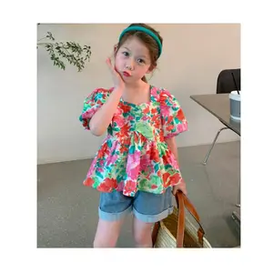 2023 NEW girls summer floral clothes set girls t-shirt manica corta pantaloncini di jeans 2 pezzi outfit