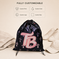 Sac d'emballage en satin marron 20*30 cm avec cordon de serrage pour promotion, logo personnalisé imprimé, pochette de luxe pour rangement de perruques et extensions capillaires