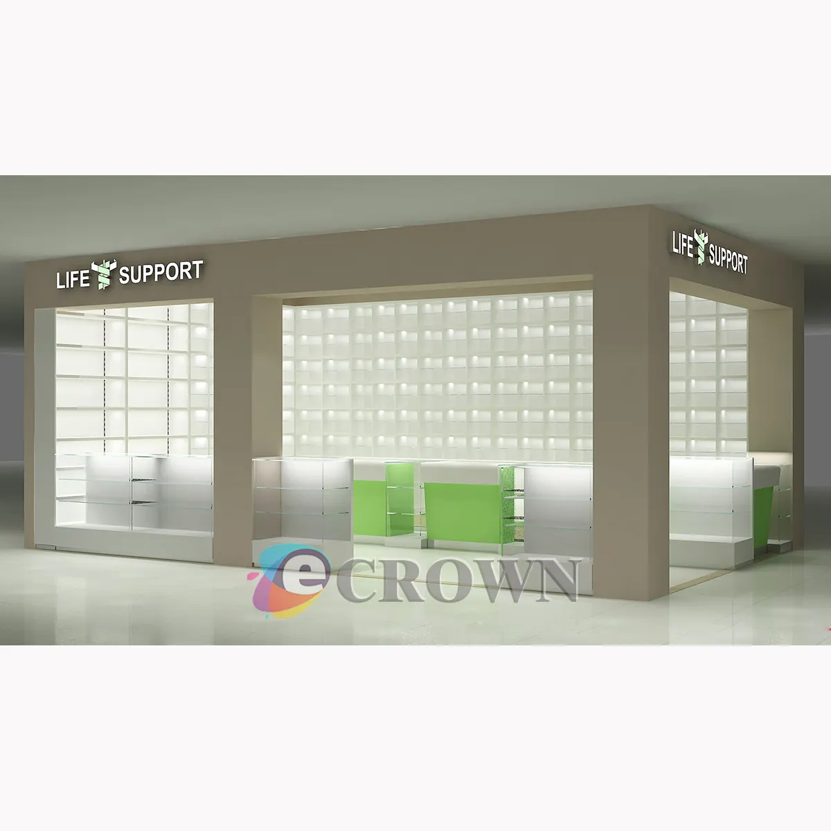 Showcase reception desk for case gym, front desk for case gym, information desk for case gym stand