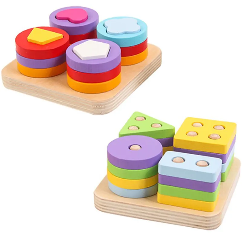 Geometric Shapes Wooden Montessori Puzzle Sorting Math Bricks Preschool Learning Educational Game Baby Toddler Toys For Children