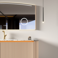 Meubles de salle de bain de luxe 1500 mm avec comptoir en marbre, grand miroir intelligent anti-buée, armoire de salle de bain