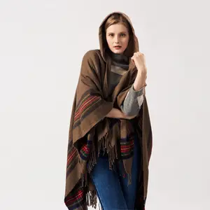 Bufanda de invierno Cachemira poncho mujer flecos sudaderas con capucha mantas capa chal ponchos con sombrero