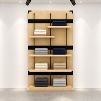 Étagère de présentation de vêtements en bois MDF avec panneau arrière noir, barre ronde, 5 niveaux, pliable, pour la vente en gros