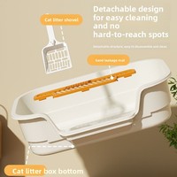Bac à litière pour chat multifonctionnel extra-large anti-éclaboussures en PP ; Conception semi-fermée facile à nettoyer, fournitures essentielles pour animaux de compagnie pour chat