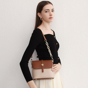 Bolso de <span class=keywords><strong>mano</strong></span> marrón y blanco con logotipo personalizado, bandolera de cuero a la moda para mujer, bandolera de cuero para mujer - Product Image 2