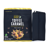 Sachet de café personnalisé à fond plat 200g avec bande déchirable, sachet individuel 20g pour mélange de collagène, noir mat imprimé OEM