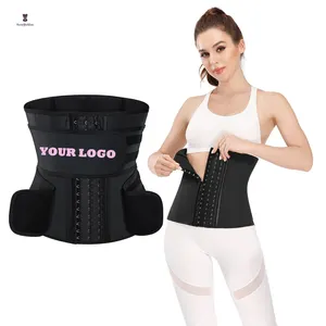 Sabuk selubung ganda lateks pakaian dalam olahraga wanita, sabuk selubung ganda 9 Steel bertulang Fajas Shapewear pinggang kait menyesuaikan logo