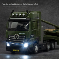 Modèles de voitures et camions miniatures 1:50 en alliage, avec son et lumière, fonction de recul, remorquant un véhicule d'ingénierie militaire, jouets en métal