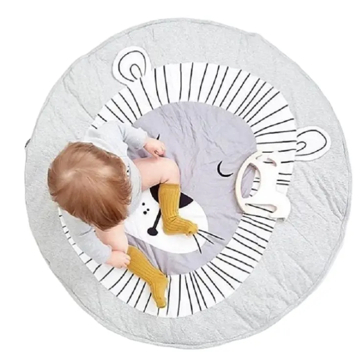 YIWU JIETAI Elephant Cotton Baby Nursery Rug Kids Round Infant Crawling Mat Floor Playmats Washable Game Blanket