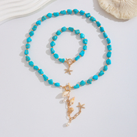 Parure de bijoux vintage en perles de coquillage turquoise, collier et bracelet avec pendentif étoile de mer, fermoir à bascule doré, cadeau pour mariage et fête