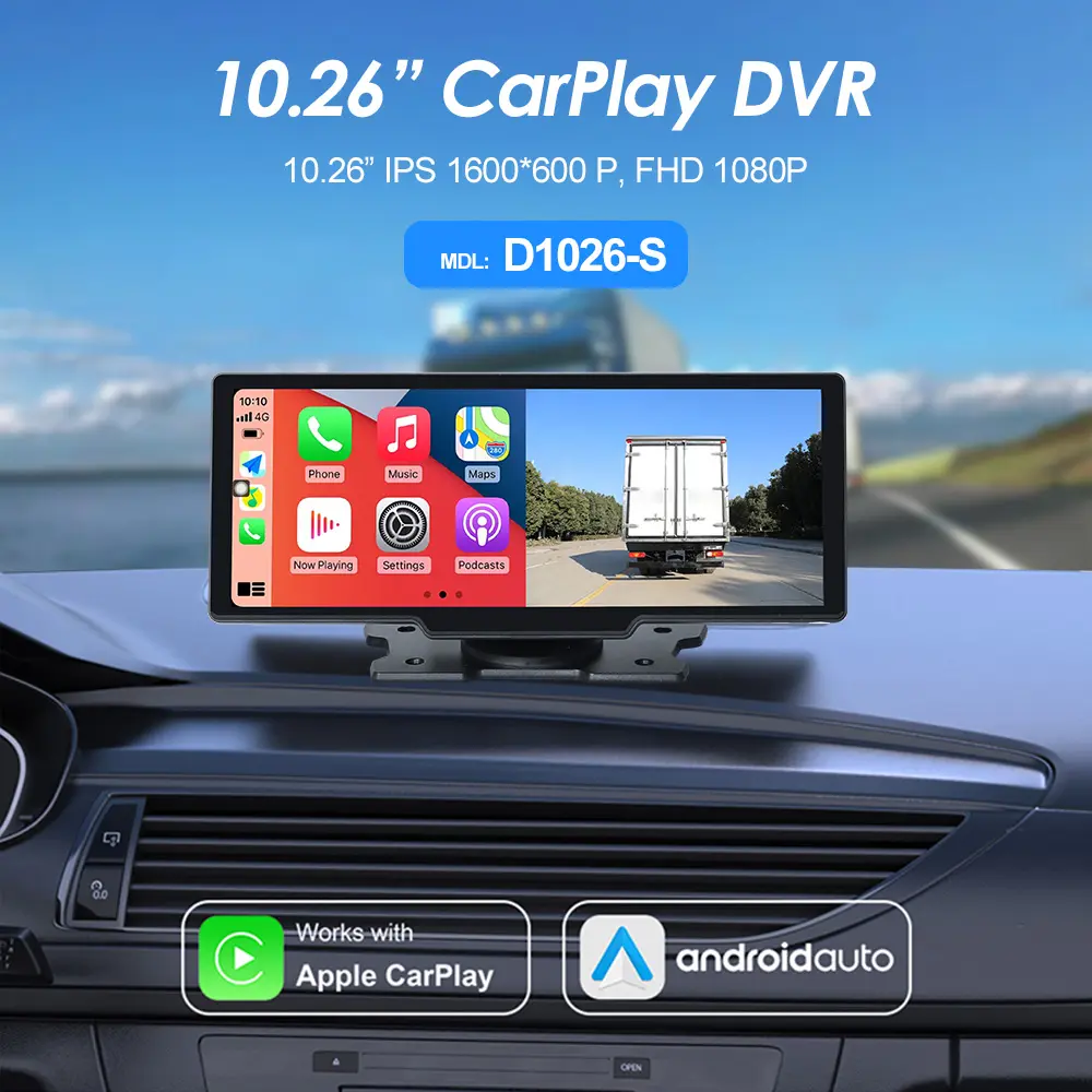 Pantalla táctil Universal Carplay de 10,26 pulgadas con cámara inalámbrica Carplay Dashcam pantalla portátil Car Play para Apple Carplay