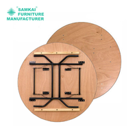Table ronde pliable SK-ZDZ-F004, table en bois d'extérieur et d'intérieur de 48 pouces avec structure métallique renforcée pour hôtel et événements