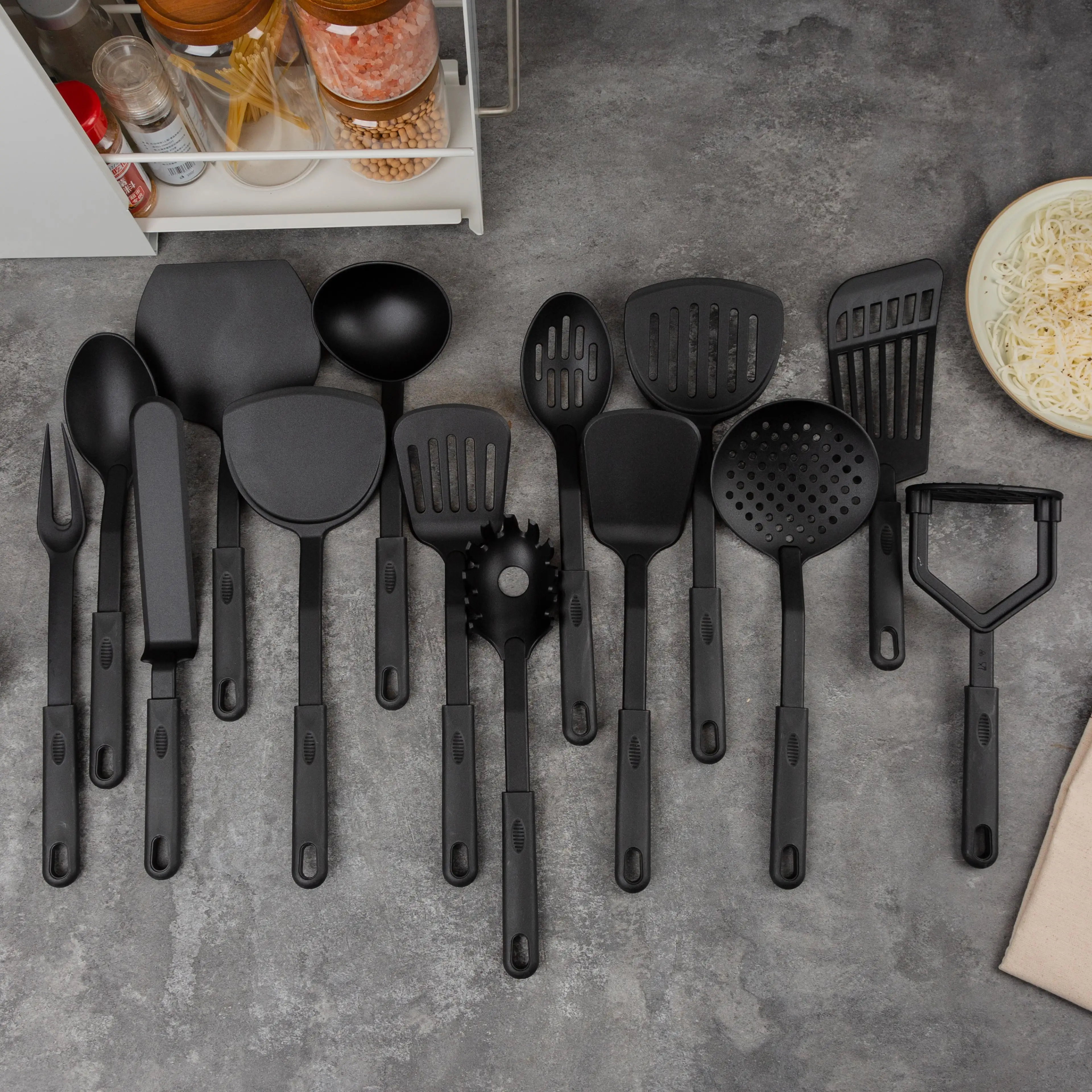 Conjunto de utensílios de cozinha ecológicos para casa, utensílios de cozinha de nylon com 14 peças, utensílios de cozinha