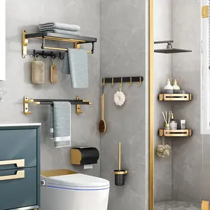Gold Luxurious Brass Bathroom Accessories Towel Rack Holder Supplier Set 4 Tier Shower Caddy Shower