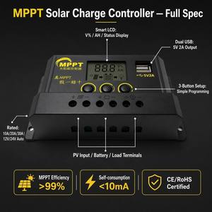 Controlador de Carga Solar MPPT Original de <span class=keywords><strong>5A</strong></span> <span class=keywords><strong>12V</strong></span> 24V con Pantalla LCD, Doble USB 5V2A, Regulador de Batería para Panel Solar Fuera de la Red, Venta al Por Mayor OEM - Product Image 4