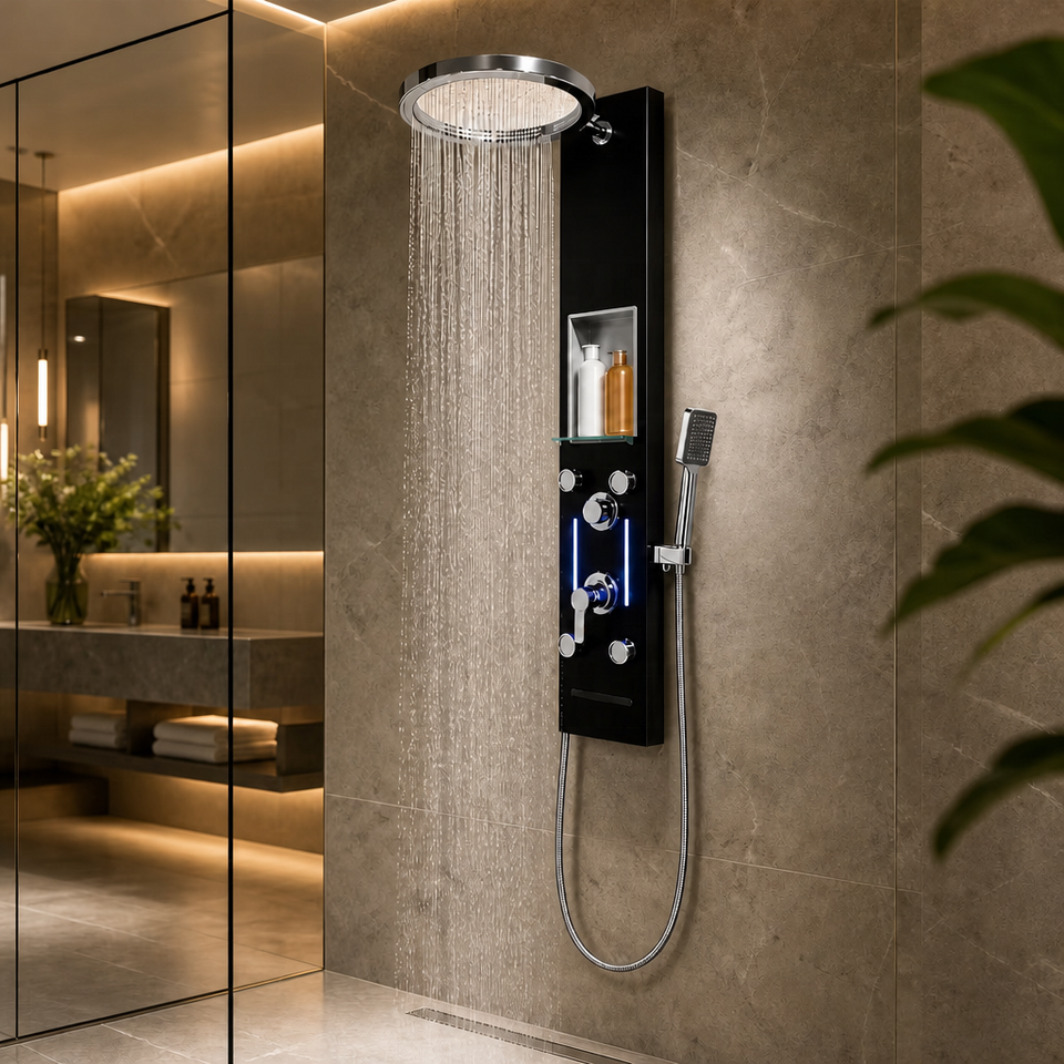 Circular Shower Luxury Circular Rainfall Shower Panel Set With Ambient Light Storage ...