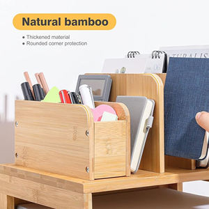 Organiseur de bureau en bois à 3 niveaux 202603 – Rangement de bureau en bambou avec porte-fichiers pour stylos, papier, calculatrice et bloc-notes - Product Image 6