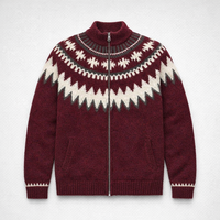 Cardigan Jacquard Vintage pour Homme – Veste Pull Tricoté Épais à Col Rond Ample, Design Automnal avec Fermeture Éclair
