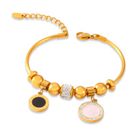 ZSZL Bracelet en acier titane plaqué or, design géométrique élégant avec coquille blanche et diamant, style simple et raffiné
