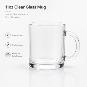 Vaso de Café de Vidrio Transparente de 11 oz, Imprimible por Transferencia Térmica, para Impresión de Marca Personalizada, Ferias Comerciales y Gráficos Envolventes Completos - Product Image 1
