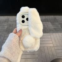 Étuis de téléphone portable en tissu de coton chaud pour l'hiver, antichoc, avec porte-cartes, pour 17/16/15/14/13/12/11 Pro Max, coque oreilles de lapin