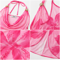 Anjie Custom OEM ODM Gaun Pantai Wanita Motif Bunga dengan Tali Leher, Produsen Grosir Label Pribadi untuk Resor