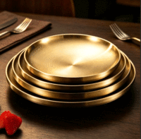 Plateau de service rond en acier inoxydable 304 de qualité professionnelle FLEY, doré ou argenté, antirouille, pour barbecue, idéal pour les hôtels et l'usage quotidien.