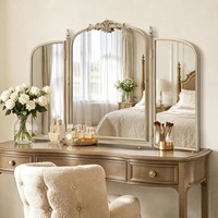 Miroir de courtoisie vintage sculpté à trois volets, miroir de maquillage de table orné à 3 voies pour la décoration de dressing - Grande Vente