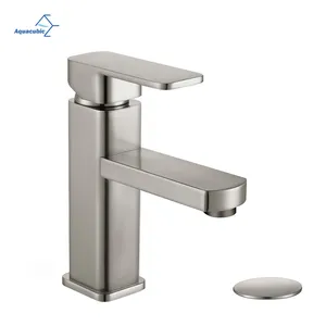 Aquacubic Single Handle RV Lavatory Brushed Nickel Bathroom Sink Basin Faucet With Pop Up Drain