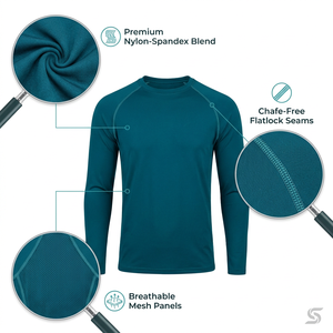 Custom Eco Recycled Fabric Men's Long Sleeve Color Block Rash Guard UPF 50+ Quick Dry Surf <strong>Swim</strong> <strong>Shirt</strong> for Water Sports - Product Image 5
