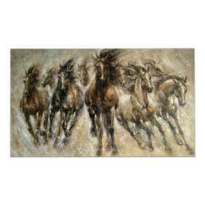 Abstraite à la main Antique Maison Marchandises Huit Course Course Cheval Peinture À L'huile - Product Image 1