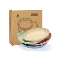 4 pièces, assiettes à dîner ECO de 7,87 pouces, ensemble dégradable, assiette pour enfants, profonde, légère, incassable, en paille de blé, plastique sans BPA, qualité alimentaire