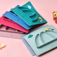 Assiette d'aspiration divisée en forme de parapluie Assiettes pour bébés en silicone Plats en silicone de qualité alimentaire Assiettes d'alimentation pour tout-petits