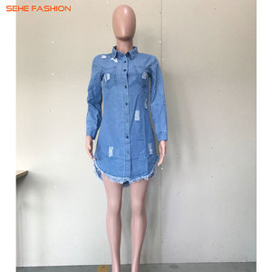 Robe en jean déchirée pour <span class=keywords><strong>femme</strong></span> 81203-MX79, design asymétrique, vêtements pour <span class=keywords><strong>femme</strong></span> - Product Image 4