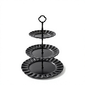 Plateau de service festonné à 3 niveaux en acier inoxydable de qualité supérieure, support à gâteau ondulé, plateau de présentation pour cupcakes et desserts pour événements de mariage - Product Image 2