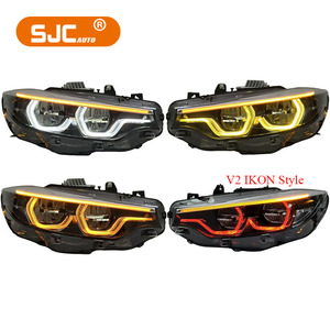 Fari a LED SJC Auto IKON Style LC2 V2 per <span class=keywords><strong>BMW</strong></span> <span class=keywords><strong>Serie</strong></span> <span class=keywords><strong>4</strong></span> <span class=keywords><strong>F32</strong></span> F36, M3 F80, M4 F82, con DRL Personalizzabili Giallo Ambra Rosso - Product Image 1