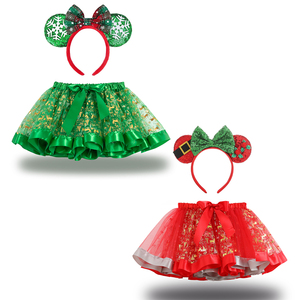 CM092 Set Costume Natalizio Minnie e <span class=keywords><strong>Topolino</strong></span> con Cerchietto con Orecchie <span class=keywords><strong>di</strong></span> Topo in Paillettes e Gonna Tutu in Raso per Travestimento da Principessa - Product Image 1