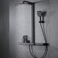 Ensemble de mitigeur de douche de salle de bain clé de piano noire de 12 pouces ensembles de robinet de pommeau de douche de pluie avec barre coulissante réglable