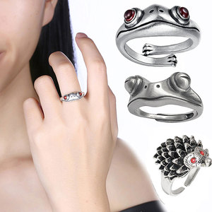 Bagues ajustables tendance SC avec animaux, bijoux pour femmes, style rétro, argent antique, chat porte-bonheur, dinosaure, serpent, grenouille, bagues pour femmes et hommes - Product Image 2