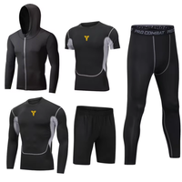 Ensemble de sport cinq pièces pour homme, couleur unie, séchage rapide, manches longues, en soie de lait, élasthanne et polyester, pour la course, le basketball et le fitness