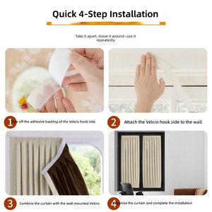 Rideau d'intérieur occultant complet pour porte vitrée, nouveau modèle 2024, couleur crème, installation sans perçage, pour portes plates/baies/octogonales, idéal hiver - Product Image 5