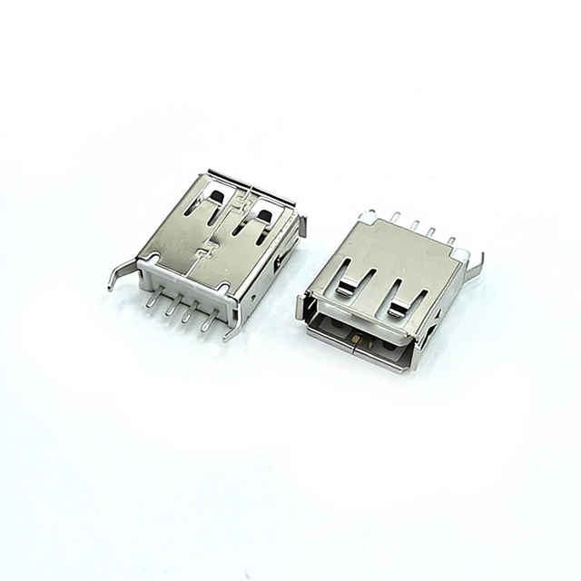 USB 2.0 Type-C Female Right-Angle Receptacle Extended Body 19.5mm Height Mounting Flange 4-Pin Vertical PCB Mount Connector