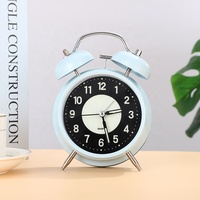 Jam Alarm lampu bercahaya, bel ganda jarum senyap jam meja dekorasi antik klasik Quartz Analog despertador reloj