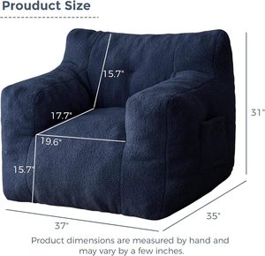 PIOEN Sherpa <strong>Bean</strong> <strong>Bag</strong> Chair <strong>Boucle</strong> Tufted Accent Sofa for Adults and Kids Pocket Reading Stuffed Filler for Living Room, Navy - Product Image 6