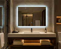 Miroir LED intelligent rectangulaire encadré, mural, avec fonction anti-buée, interrupteur tactile, haut-parleur Bluetooth LED à intensité variable, anti-buée IP44, pour hôtel