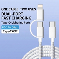 Cable de Datos de Carga Rápida PD Uno a Dos para Teléfono, Compatible con Apple 17/16/15, Cable de Carga Trenzado, Tipo-C Dos en Uno