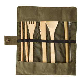 Customized eco-friendly <b>canvas</b> cutlery bags, picnic lunch stainless steel cutlery folding <b>roll</b> bags, colorful straw storage - Product Image 4